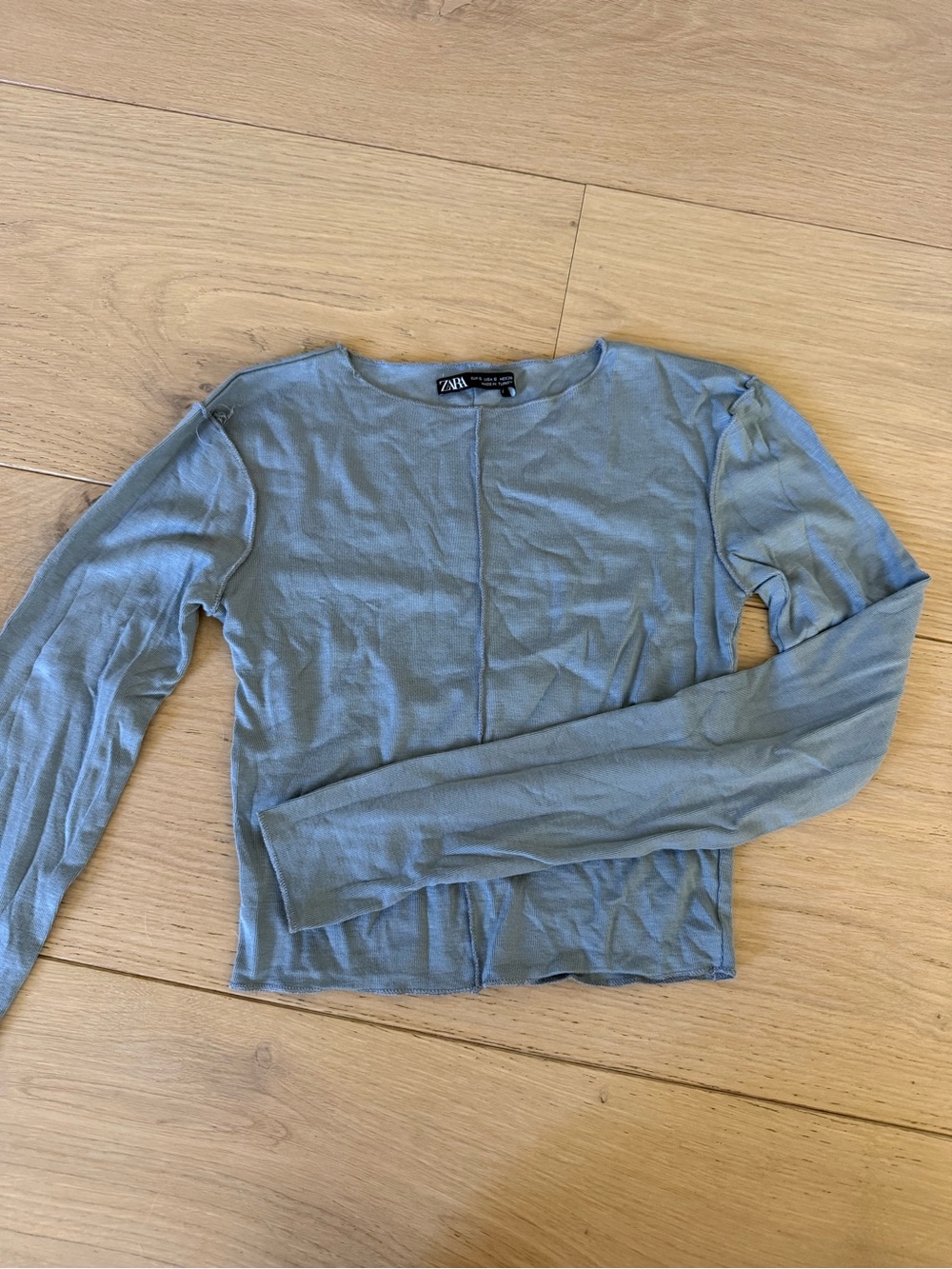 Zara Light Blue Long Sleeve Cropped Top